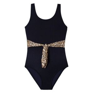 PQ Girls Leopard Belted Bow One Piece In Black